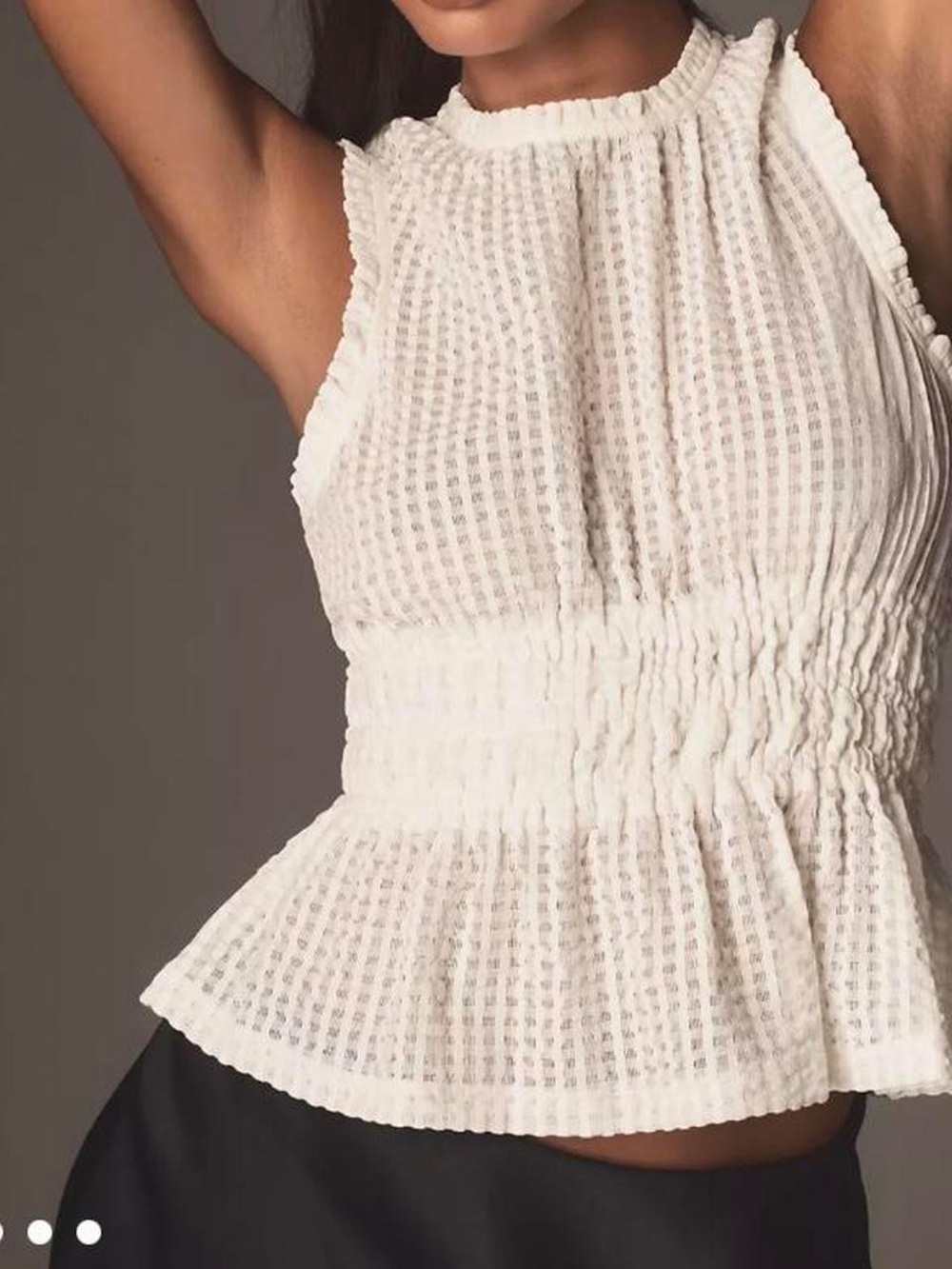 Maeve Butter Yellow Textured Sleeveless Peplum Gingham Tank Top Small